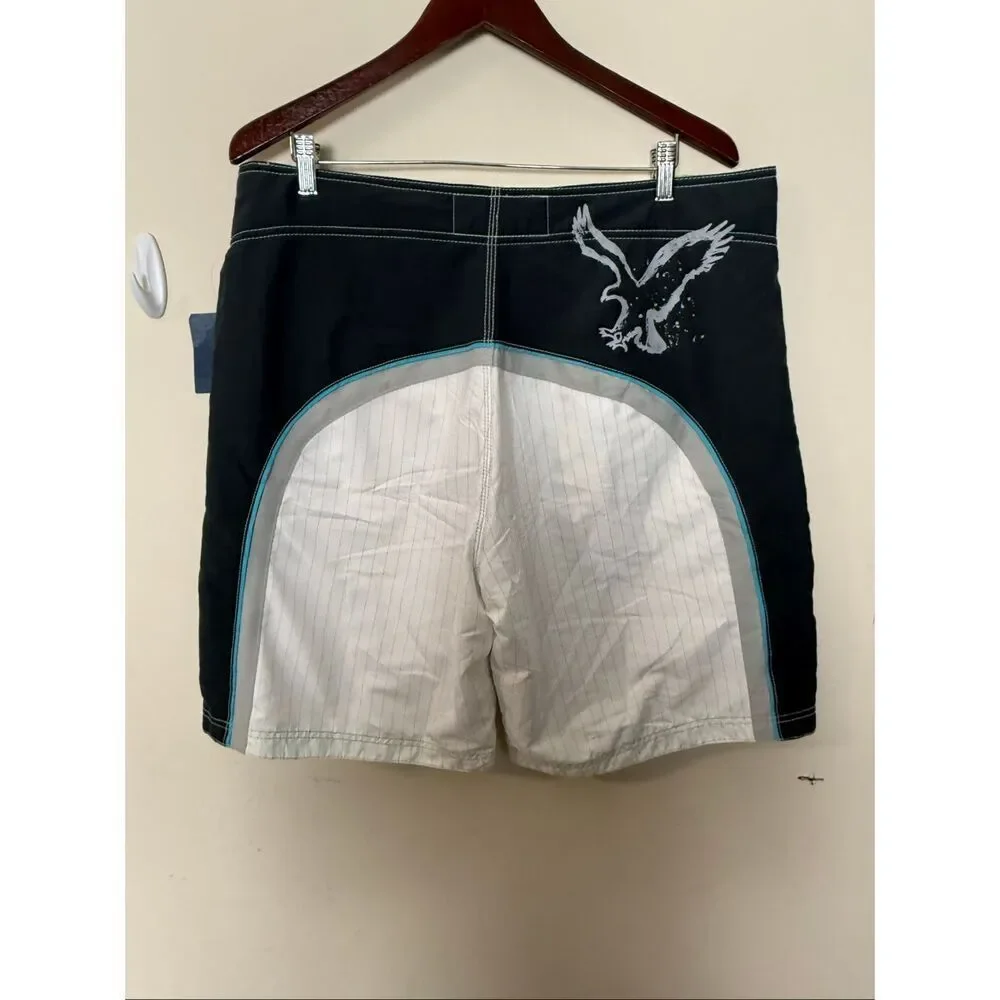 American Eagle Outfitters Mens Swim Trunks Board Shorts NWT Size 38 White Black